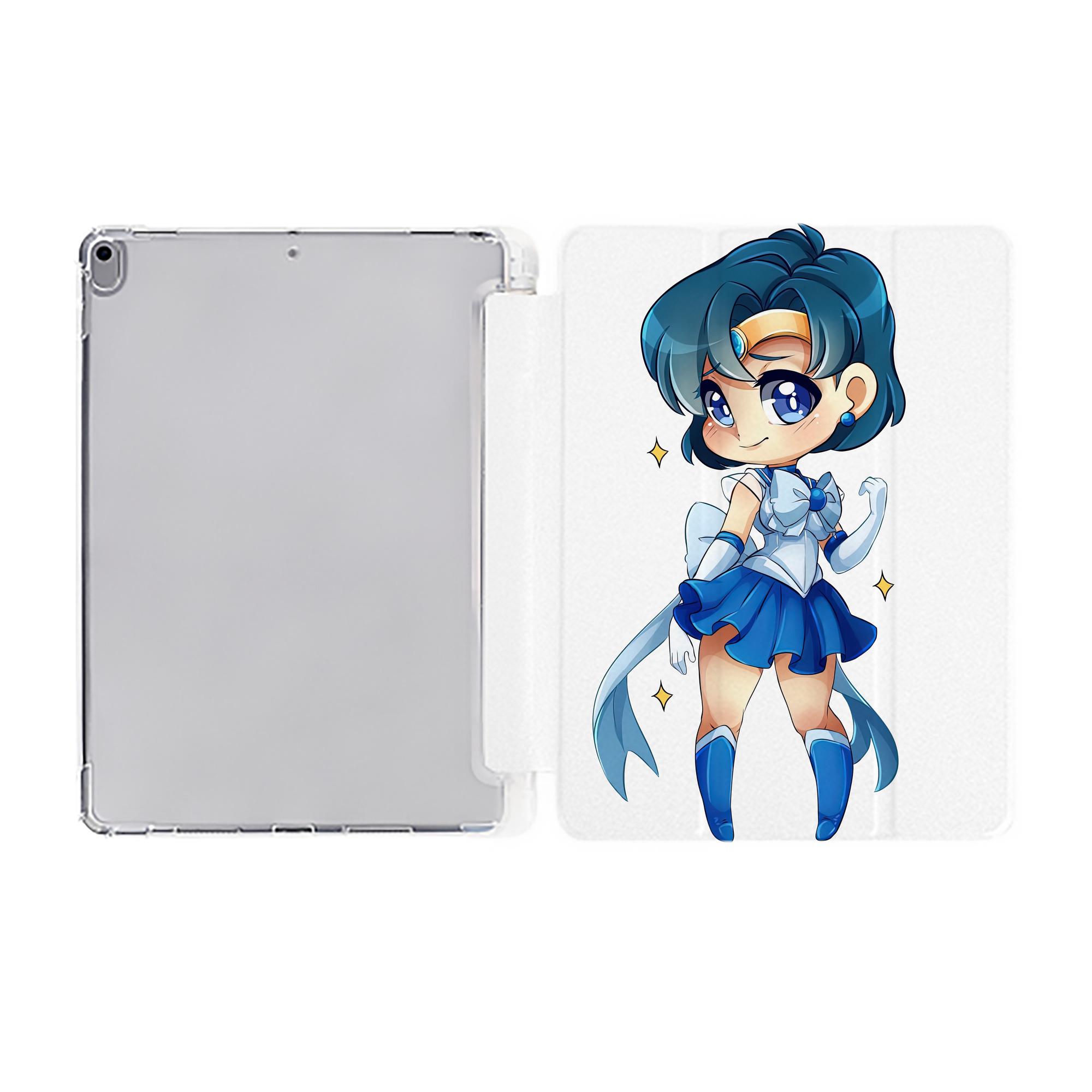 （画像用） 美少女戦士セーラームーン 水野 亜美 みずの あみ Sailor Moon Mizuno Ami IPad ケース ペン収納付き 三つ折りスタンド PUレザー×シリコン 対応機種9.5/10.5/10.9インチ